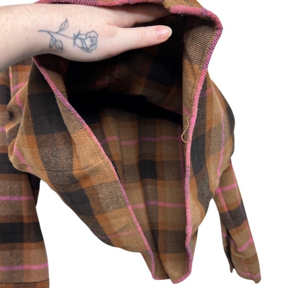 BB Dakota Steve Madden Plaid Shacket Jacket Women Size L Brown Pink Button Front - Picture 11 of 16